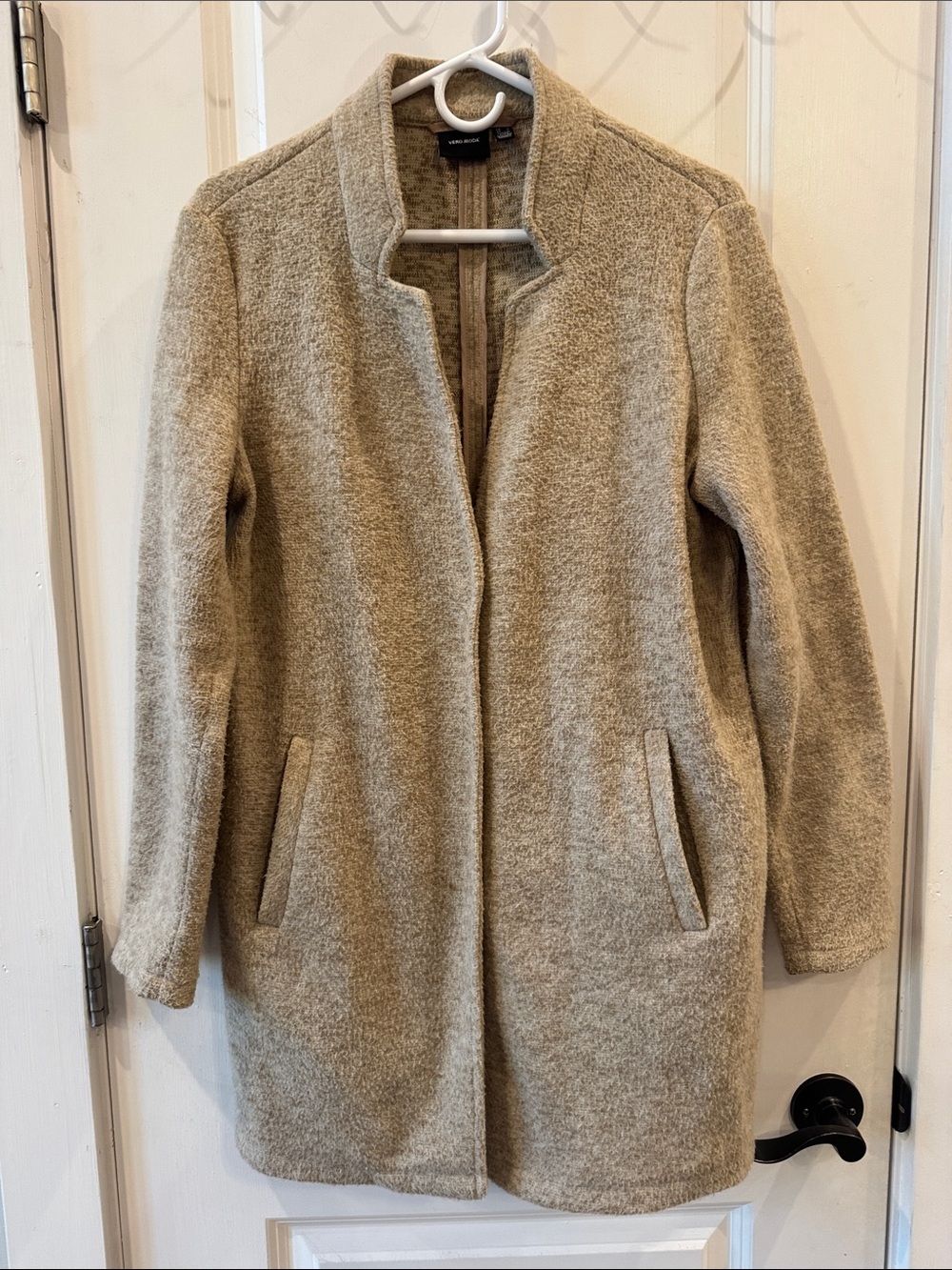Vero Moda "Katrine" Brushed Fleece Long Beige Snap Closure Jacket
